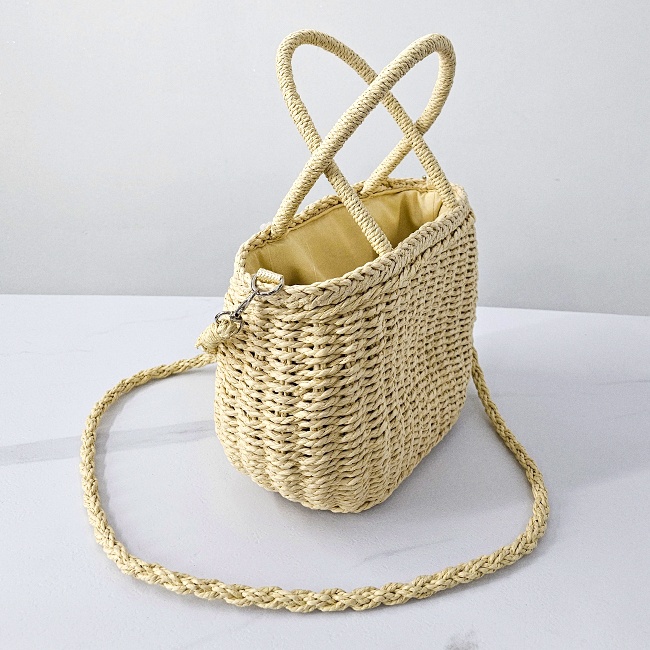 Geanta de plaja RATTAN, cu husa si lant detasabil, Crem