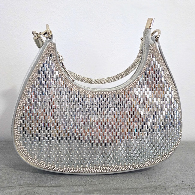 Geanta mini FIZ HOBO, pentru evenimente, cu toarta detasabila, Argintiu - 2 | YEO
