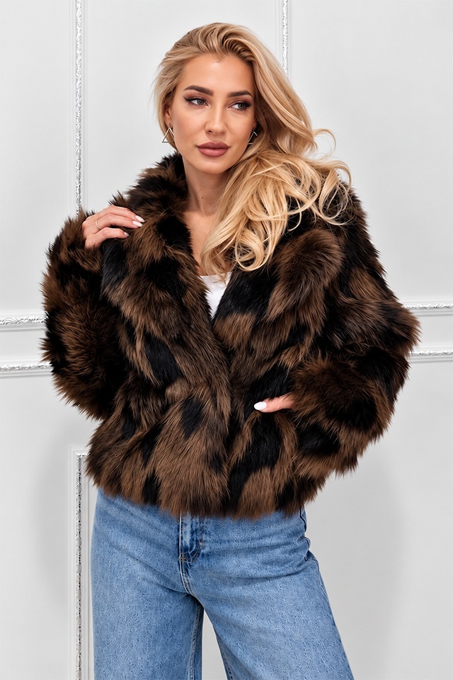 Haina animal print Ysolde din blana ecologica, cu interior satinat, MARO, Marime S/M — imaginea 6