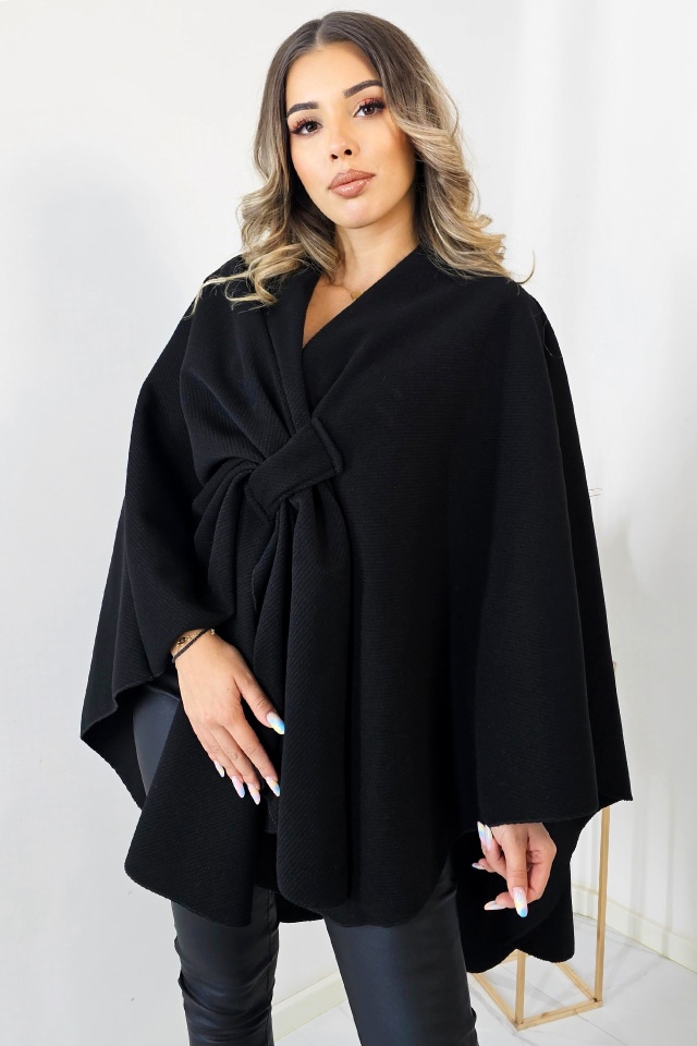 Jacheta dama tip poncho BelaRina, cu funda si croiala oversize, Negru, Marime universala