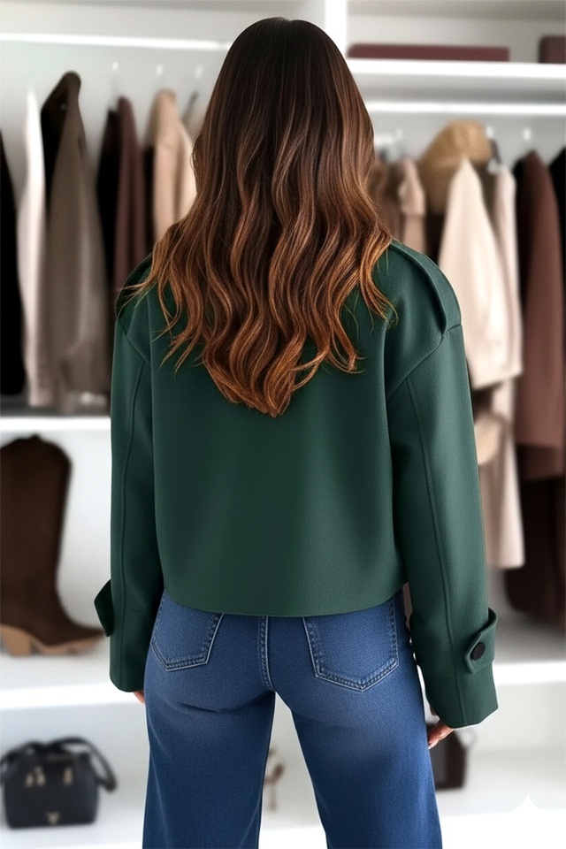 Jacheta eleganta tip fleece Vespera, cu revere si nasturi, Verde, Marime S/M