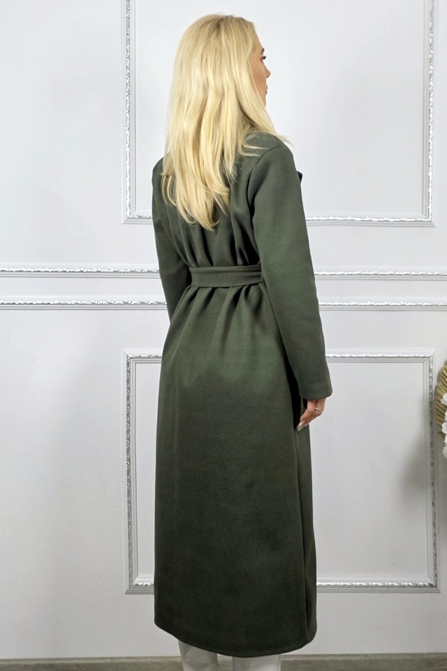 Palton lung de dama Camilla, inchidere cu nasturi si cordon, Verde, Marime S/M - 1 | YEO