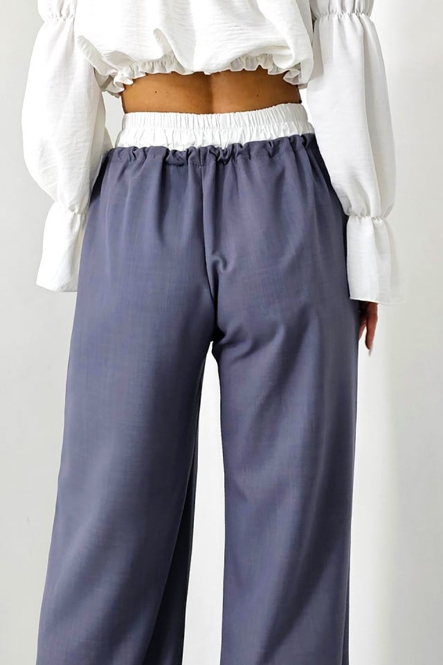 Pantaloni casual ALEF, croiala wide leg si snur in talie, Gri inchis, Masura S/M/L - 2 | YEO