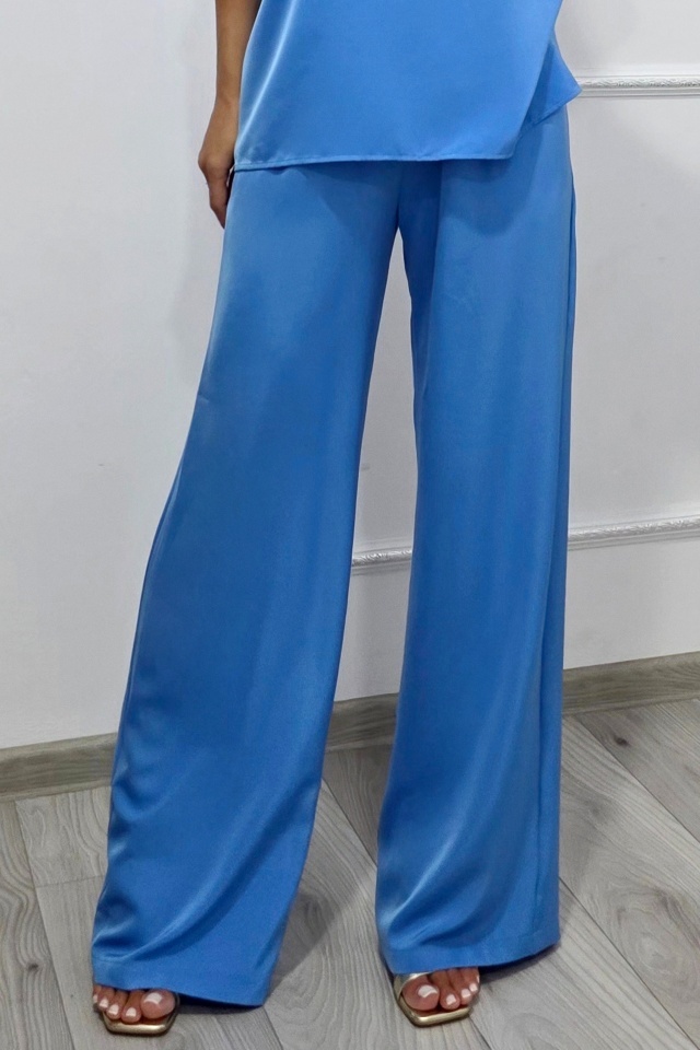 Pantaloni casual vaporosi NORYA, croi larg cu banda elastica, Albastru deschis - 2 | YEO