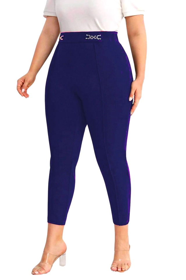 Pantaloni eleganti Larise, cu textura elastica si nervura pe crac, Bleumarin, Marimi Batal - 3 | YEO