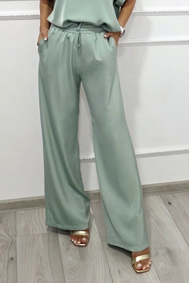 Pantaloni lungi vaporosi LYRA, croi larg cu banda elastica, Vernil - 3 | YEO