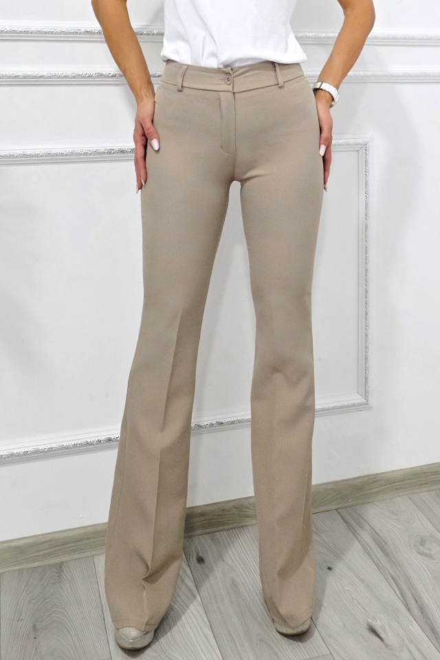 Pantaloni office Katte, croiala slim evazata si talie inalta, Cappuccino - 3 | YEO