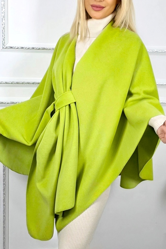 Pelerina midi BelaRina, cu striatii si prindere petrecuta, Verde lime, Marime universala - 2 | YEO
