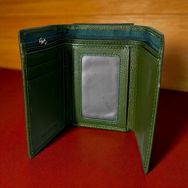 Portofel dama Hassion, piele naturala si deschidere tripla, Verde Olive - 2 | YEO