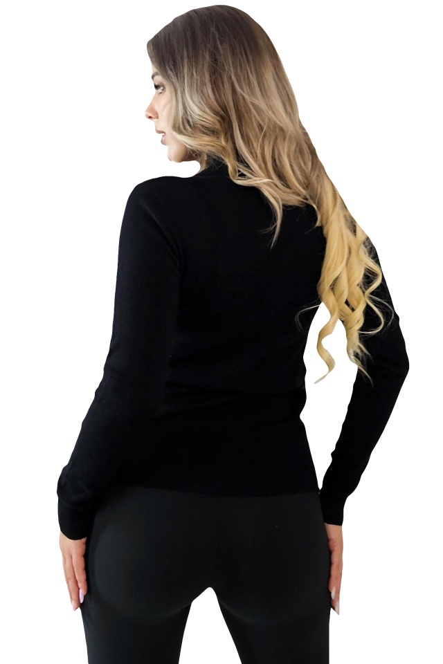 Pulover gros pe gat, Rona, cu maneca lunga si accesoriu trendy, Negru, Marime S/M