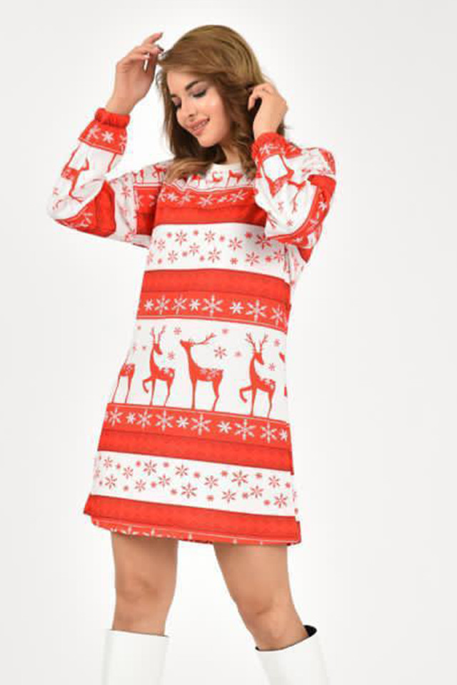 Rochie cu imprimeu de Craciun - My Christmas - 1 | YEO