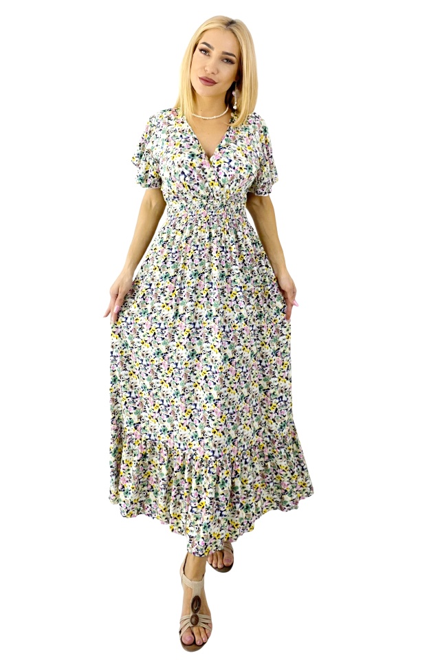 Rochie de zi Mandinga, din bumbac, cu imprimeu floral, Verde Petunia