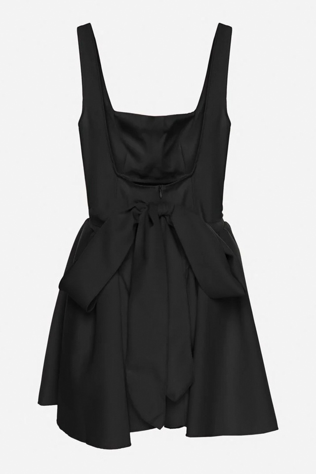 Rochie de zi MARA, cu funda la spate si croi babydoll, Negru, Marime S/M/L