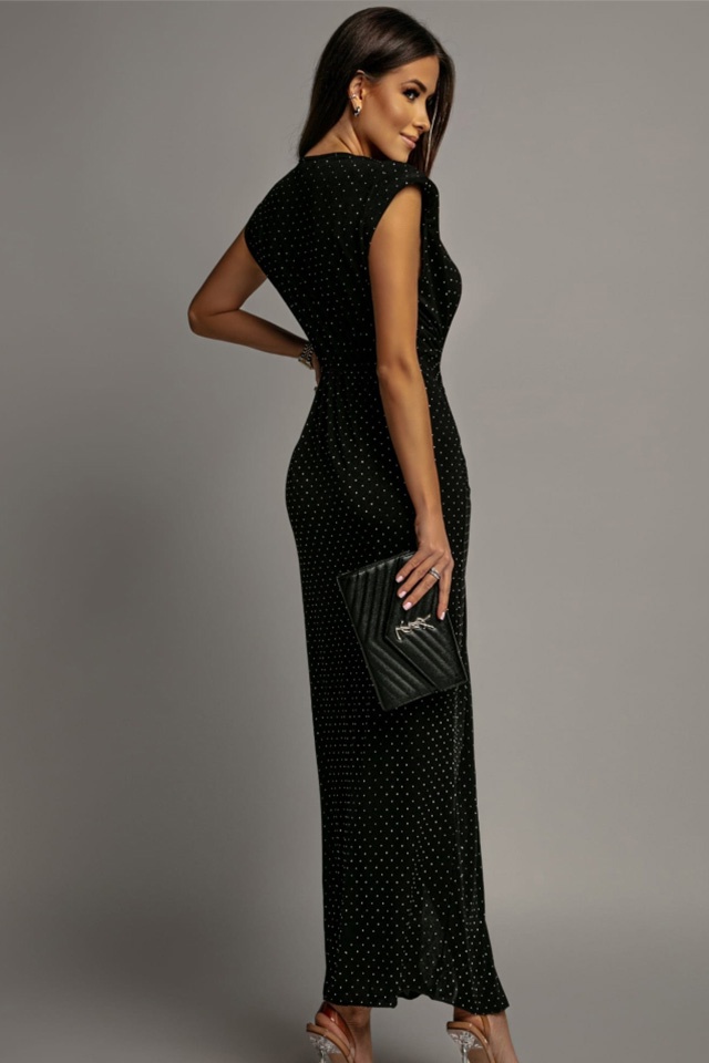 Rochie eleganta fara maneci JHOSY, cu paiete si decolteu, Negru, Marime S/M