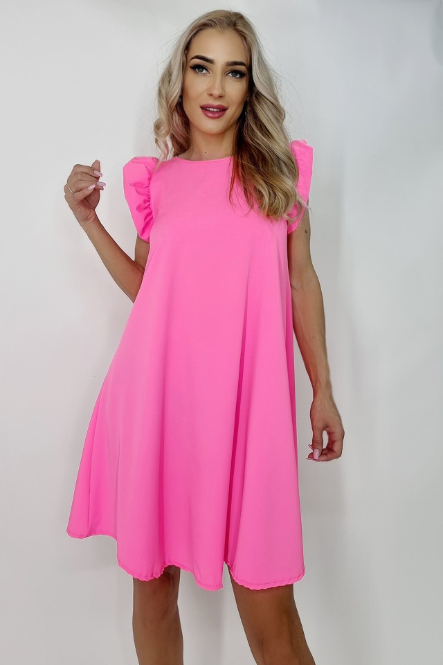 Rochie larga Azzuro, cu umeri bufanti si croiala in A, Roz, Marime universala S/M/L