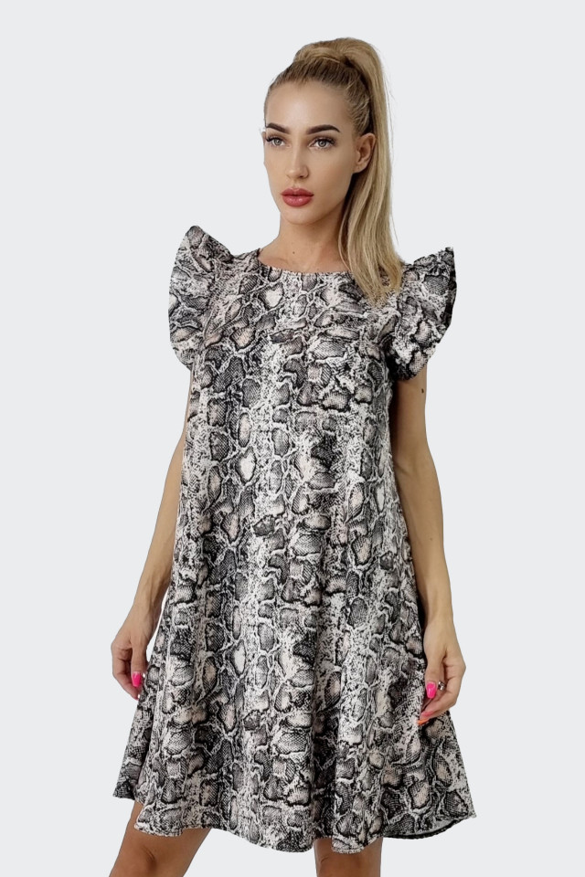 Rochie larga Azzuro, cu umeri bufanti si croiala in A, Snake, Marime universala S/M/L