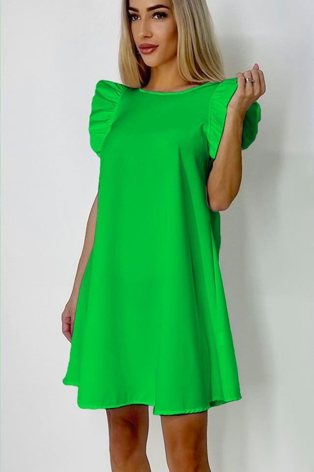 Rochie larga Azzuro, cu umeri bufanti si croiala in A, Verde, Marime S/M/L - 3 | YEO