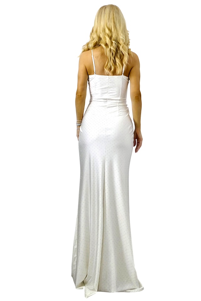 Rochie lunga de seara, Astoria Blink, cu paiete si corset, Alb, Marime S/M