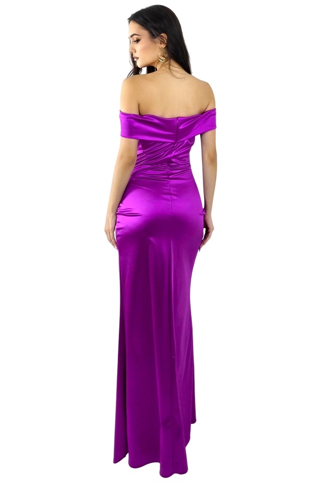 Rochie lunga, petrecuta, de ocazie, DHALIA cu crapatura ampla, MOV, Marime S/M