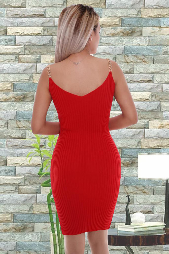 Rochie mulata Sofy, cu bretele din lant, Rosu, Marime universala S/M