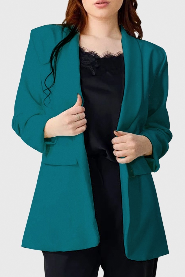 Sacou business BLUMY, cu buzunare decorative, Turquoise, Marime XL/2XL - 2 | YEO