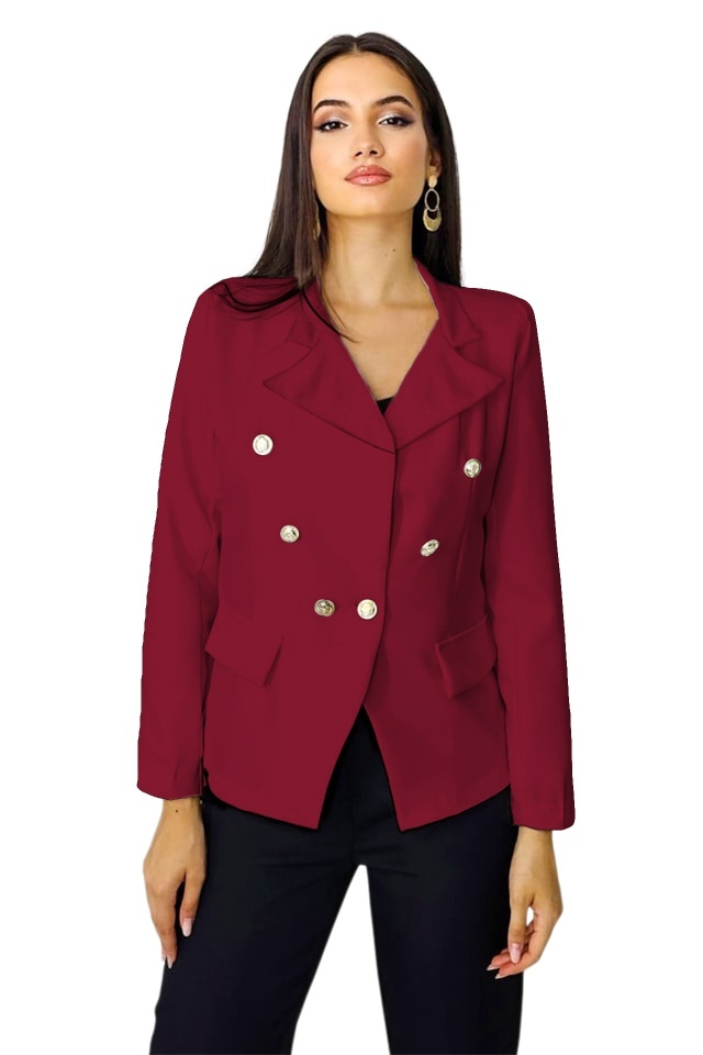 Sacou dama Zayre, cu butoni si buzunare decorative, Visiniu, Marime S/M - 2 | YEO
