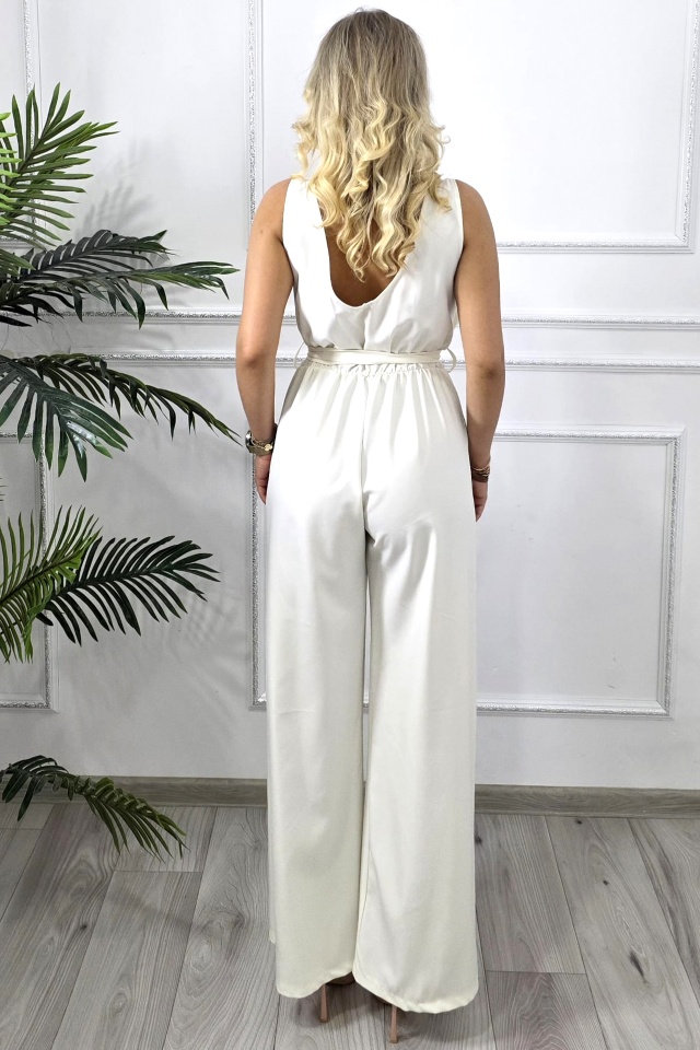 Salopeta lunga eleganta YLINA, cu spate semidecupat si cordon, Alb, Marime S/M - 1 | YEO