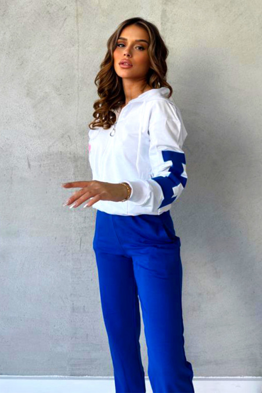 Compleu sport dama, Kabee, pantaloni si bluza cu fermoar si gluga, Albastru