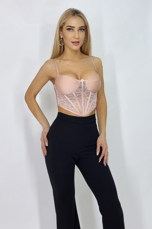 Corset Stephy, cu dantela, Nude
