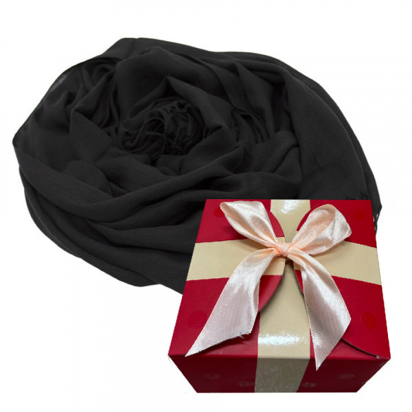 Esarfa tip sal, din material subtire cu casmir, in cutie cadou, Negru, 178x72 cm