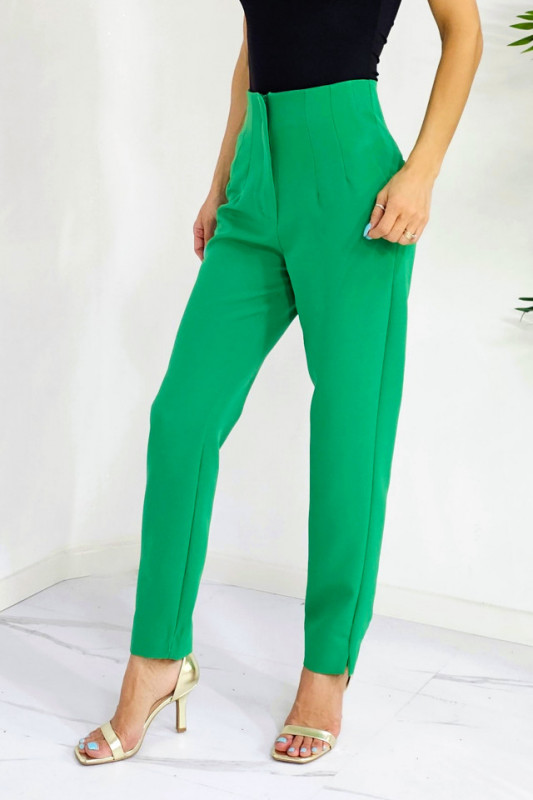 Pantaloni eleganti, ChicMe, croiala conica si buzunare, Verde smarald