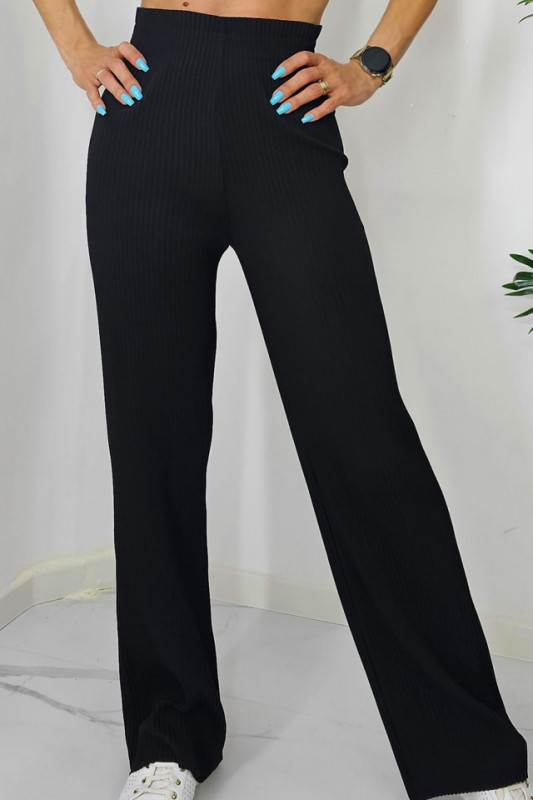 Pantaloni lejeri OTY, cu croi evazat si banda elastica in talie, Negru