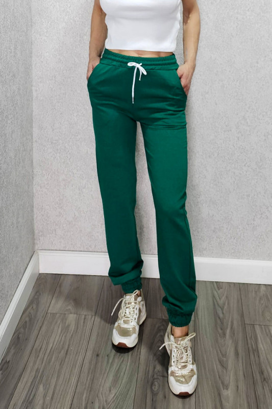 Pantaloni sport Benone, din bumbac, Verde smarald