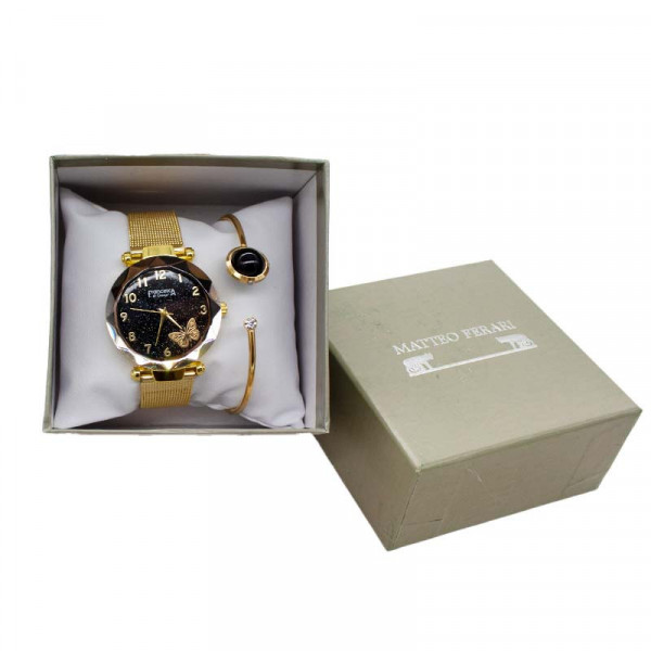 Set ceas elegant dama Francesca di Geneva Matteo, cu bratara asortata, Gold