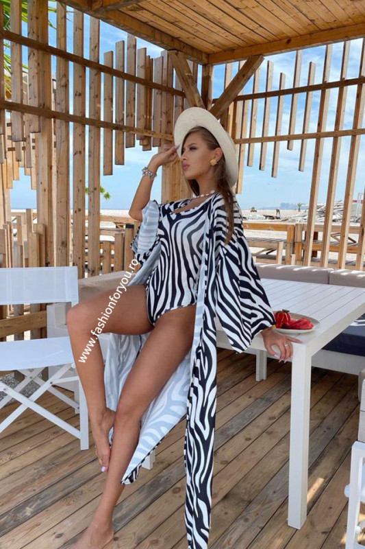 Set Fiona zebra costum de baie intreg si cardigan de plaja