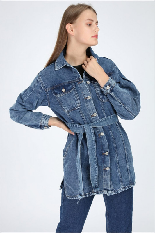 Geaca sarafan Valada, denim, cu cordon in talie