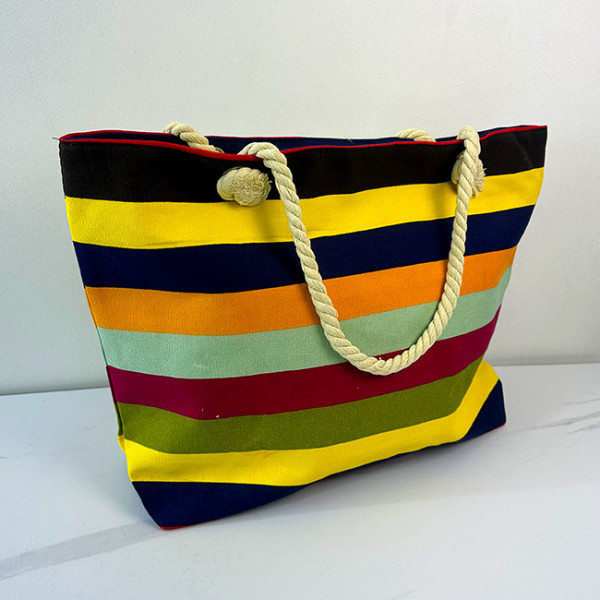 Geanta de plaja Nautic Holiday, cu imprimeu de vara si manere tip sfoara, Stripes Bee