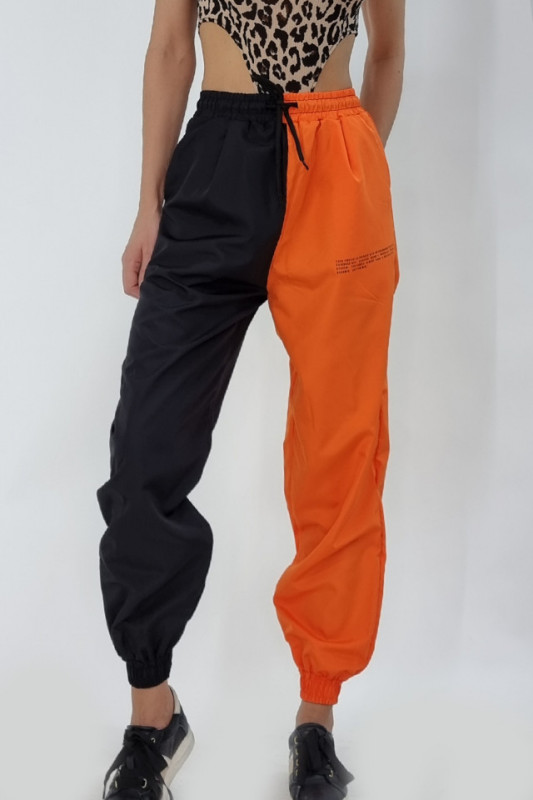 Pantaloni din fas in doua culori Elvis negru-orange