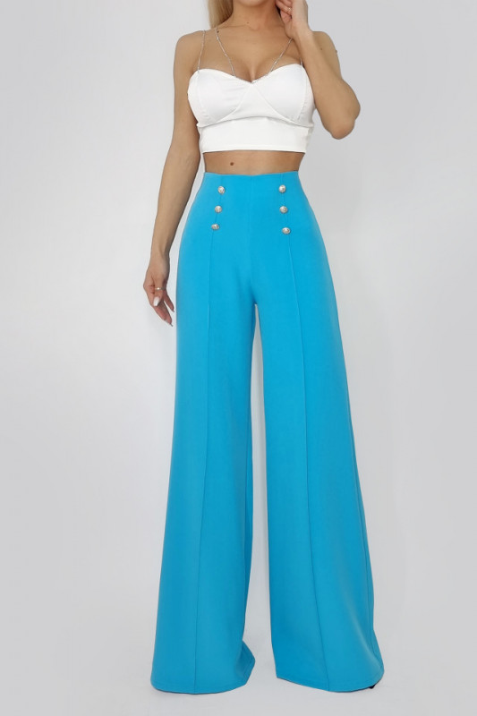 Pantaloni eleganti Belinda, evazati cu talie inalta, Turquoise