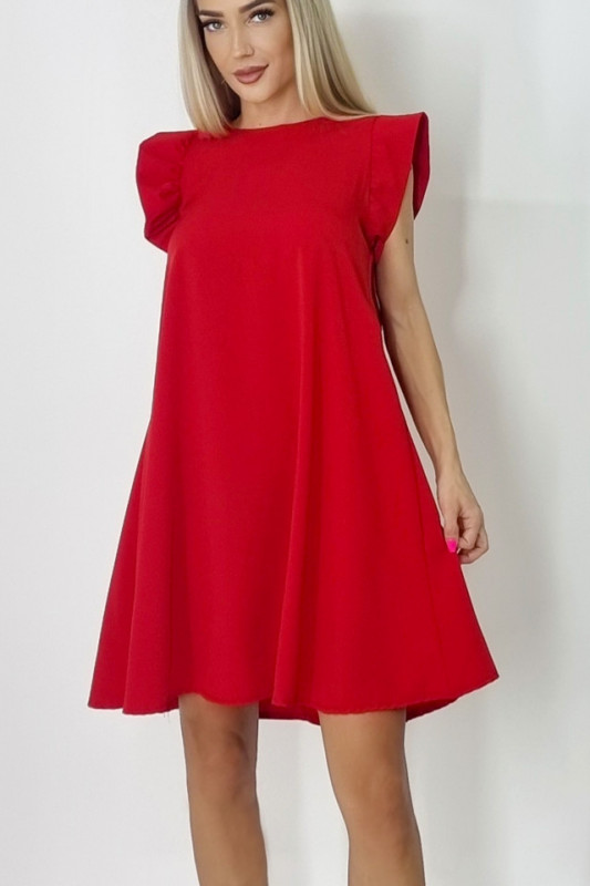 Rochie larga Azzuro, cu umeri bufanti si croiala in A, Rosu, Marime universala S/M/L