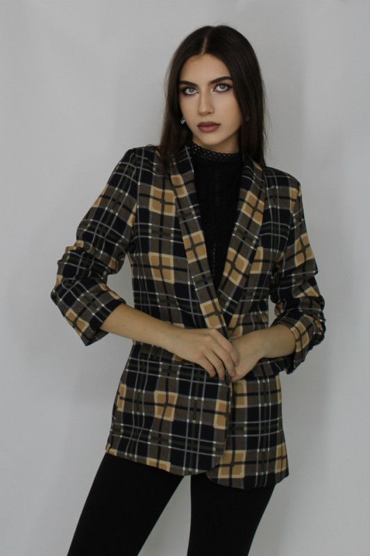 Sacou drept Ariana, fara inchidere, cu maneca lunga si buzunare decorative, Black Cube, Marime universala S/M
