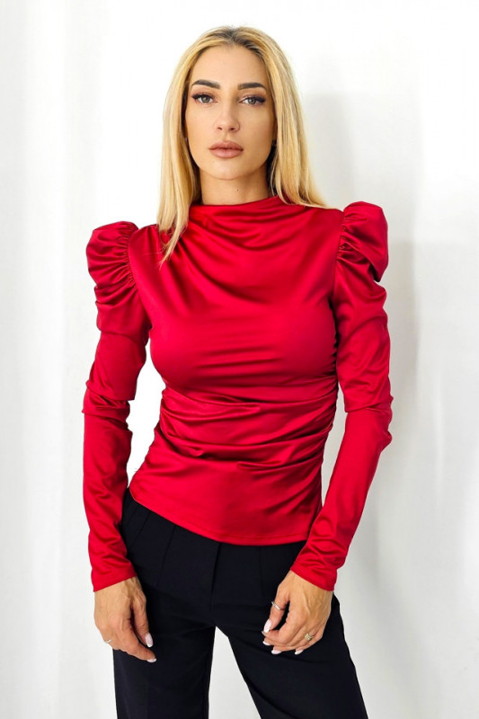 Bluza eleganta Eleonore, cu maneca lunga si umeri bufanti, Rosu, Marime S/M