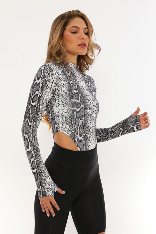 Body cu maneca lunga Zina Grey Snake