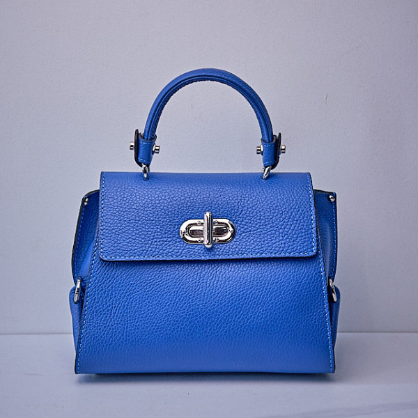 Geanta eleganta, PoshPurse, din piele naturala, de tip business si inchidere laterala, Albastru