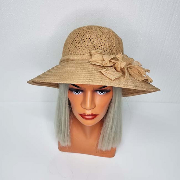Palarie de plaja Caliopi cu fundite si accesorii, bej
