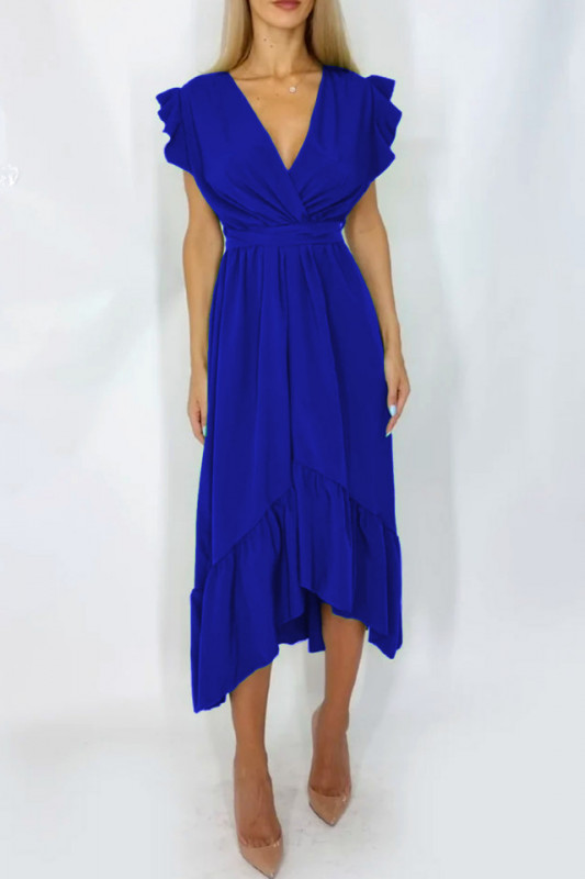 Rochie midi cu cordon in talie Bianca, Albastru indigo, Marimea S/M