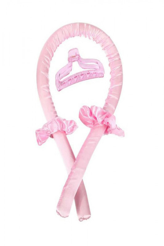 Set dama, Ondulator fara caldura pentru bucle naturale, 2 elastice si o clama de par, roz