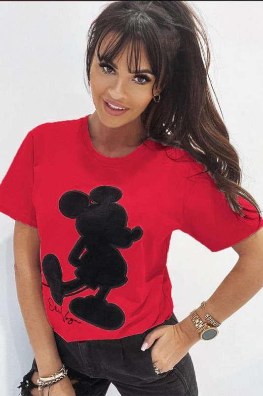 Tricou Jemma, cu imprimeu "Mickey Mouse", Rosu