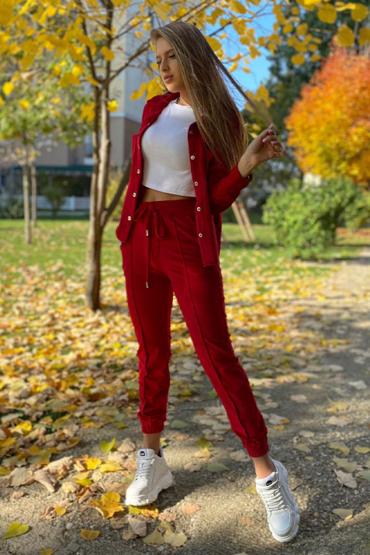 Compleu de catifea Aurora - pantaloni si camasa, Rosu, Masura S/M
