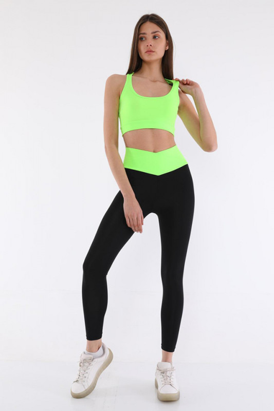 Compleu Fitness Valeria colanti si bustiera negru-verde